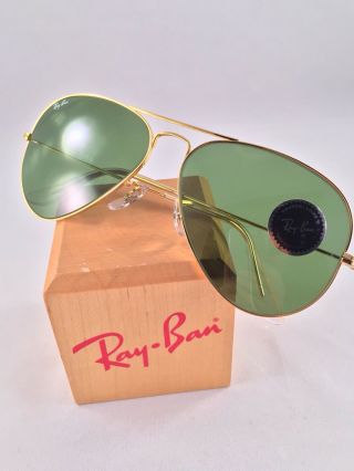 Vintage Ray Ban Bausch And Lomb Green Rb3 Aviators Sunglasses 58 Mm Nos