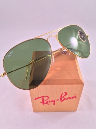 Vintage Ray Ban Bausch and Lomb Green RB3 Aviators Sunglasses 58 mm NOS 2
