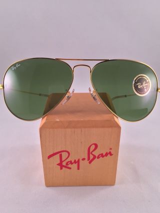 Vintage Ray Ban Bausch and Lomb Green RB3 Aviators Sunglasses 58 mm NOS 5