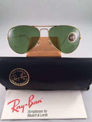 Vintage Ray Ban Bausch and Lomb Green RB3 Aviators Sunglasses 58 mm NOS 6