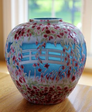 Rare FENTON GLASS Giverny Cameo Vase KELSEY MURPHY / Bomkamp 42/295 2