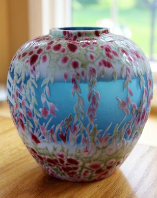 Rare FENTON GLASS Giverny Cameo Vase KELSEY MURPHY / Bomkamp 42/295 3