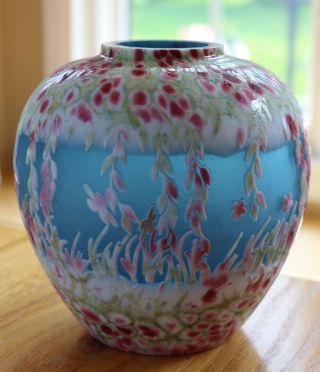 Rare FENTON GLASS Giverny Cameo Vase KELSEY MURPHY / Bomkamp 42/295 4