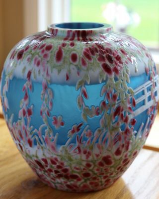 Rare FENTON GLASS Giverny Cameo Vase KELSEY MURPHY / Bomkamp 42/295 6