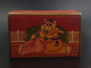 Mughal Indian Marital Book Shaped Wooden Box Hand Painted 19th Century
