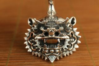 Unique Sterling Silver S925 Hand Carved Kylin Head Statue Pendant Collectable