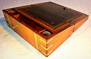 Mid 19th - Century Walnut Writing Slope With Inkwell,  Key & Hidden Drawers,  C 1860