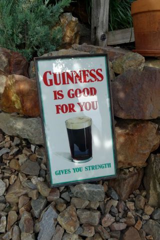 L@@K RARE 1930 ' s GUINNESS IRISH BEER DISPLAY ADVERTISING ENAMEL GLASS SIGN 10