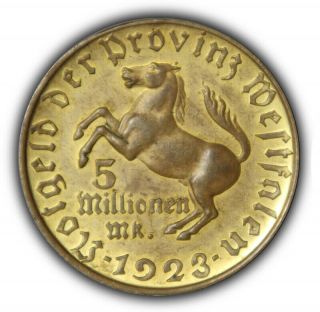 1923 Germany German Weimar Westphalia 5 Million Mark Notgeld,  