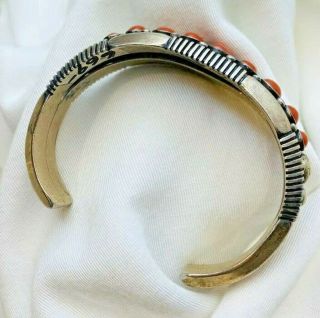 RARE 52.  6g Signed HOWARD Nelson Navajo Sterling Silver and Coral Cuff Bracelet 3
