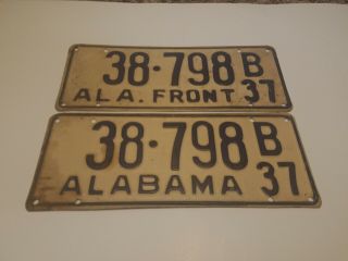 Antique 1937 Alabama License Plate Set Passenger Car Truck Vintage Tag