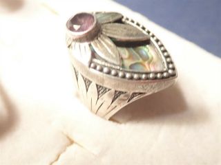 Native American Rare Artisan Big Sterling Silver Gem Stone Ring