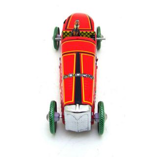 1x Vintage Windup Tin Toy Racing Race Car With Racer Driver Clockwork Mechanical