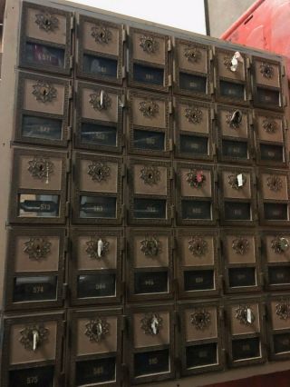 Vintage Antique U.  S.  Mail Post Office Box Brass Bronze 30 Door Usps Glass Metal