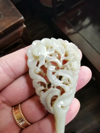 From Old Estate Chinese Ming White Jade Bird Hair - pin or Earpick Asian China 2