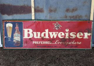 Rare Large Vintage 1948 Budweiser Beer Bar Tavern 54 " Embossed Metal Sign