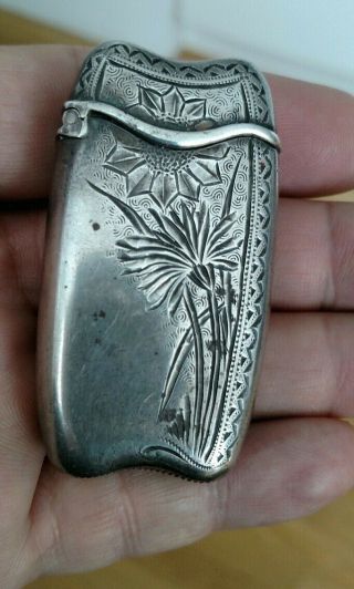 Antique Victorian Art Nouveau Sterling Silver Match Safe Vesta Matches Case