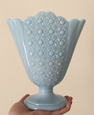 Vintage Fenton Daisy & Button Pattern Pastel Blue Milk Glass Vase