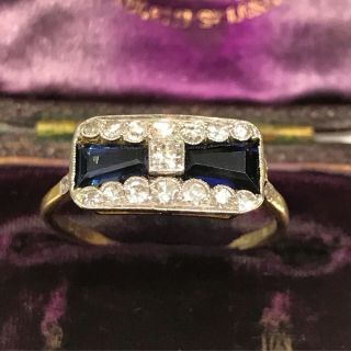 Antique Art Deco Sapphire 1 Ct Diamond 14k White Gold Over Engagement Bow Ring