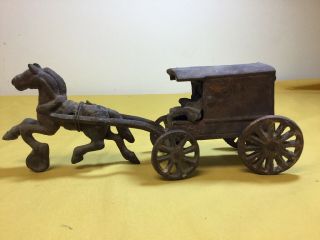 Vintage Cast Iron Metal Amish Horse Drawn Buggy Carriage Wagon With Driver,  Kids