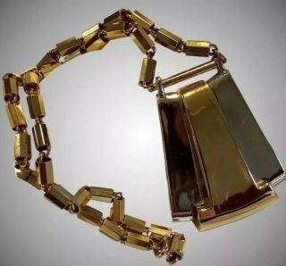 Vintage Couture “lanvin Paris” Modernist Gold/silver Pendant Necklace Sale/$drop