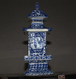 Chinese Jingdezhen Ancient Pagoda Blue And White Porcelain Vase