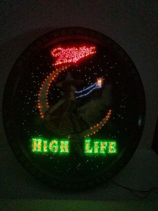 RARE Miller High Life Lighted Fiber Optic Motion Beer Bar Sign Girl On Moon 3