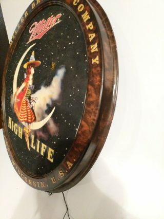 RARE Miller High Life Lighted Fiber Optic Motion Beer Bar Sign Girl On Moon 7