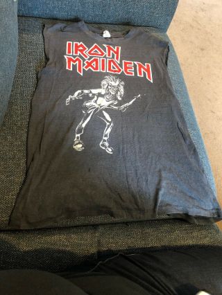 Vintage 1980 Iron Maiden Uk Tour T Shirt Arms Cut To Vest Rare Large