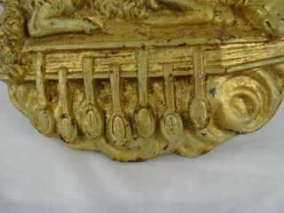 Antique French Religious Agnus Dei Lamb Paschal Gold Metal Plaque 4