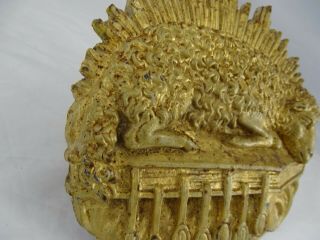 Antique French Religious Agnus Dei Lamb Paschal Gold Metal Plaque 8
