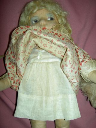 Very RARE c.  1930 French GRE - POIR jointed cloth doll all orig.  organdy outfit 10