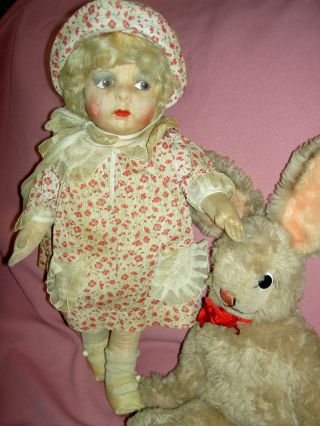 Very RARE c.  1930 French GRE - POIR jointed cloth doll all orig.  organdy outfit 2