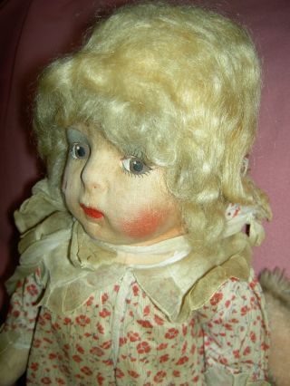 Very RARE c.  1930 French GRE - POIR jointed cloth doll all orig.  organdy outfit 4