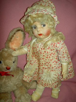 Very RARE c.  1930 French GRE - POIR jointed cloth doll all orig.  organdy outfit 6