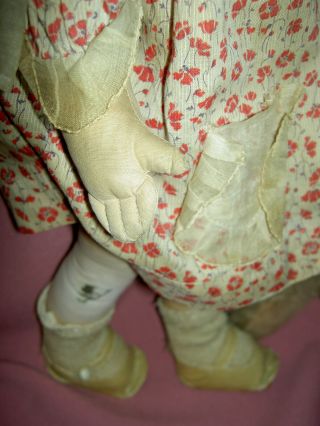 Very RARE c.  1930 French GRE - POIR jointed cloth doll all orig.  organdy outfit 9