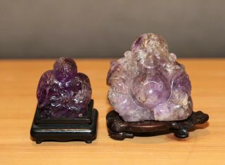 Antique Chinese Carved Amethyst Buddha Statue,  Qing Dynasty,  19th Century,  Pair