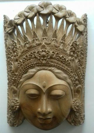 Vintage Balinese Ladies Face Bali Wood Wooden Sculpture Carving