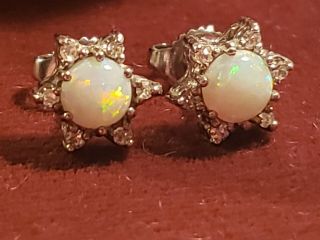 Antique 14kt White Gold Opal And Diamond Earrings /for Fran