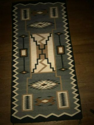 Antique Navajo Weaving Rug Storm Pattern Water Bug Beetle 29.  5in x 61in 2