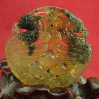 Chinese White Jade Hand Carved Double Phoenix Jade Pendant B456