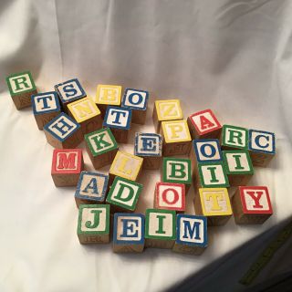 Vintage Wooden Blocks Toys Alphabet Set Of 30 Colored Raised Letters Learning