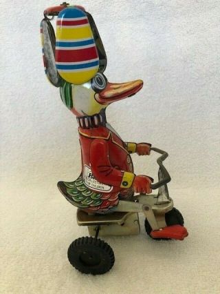 Vintage Tin Duck On Tricycle Wind - Up Whirling Spinning Top Toy " Blic " -