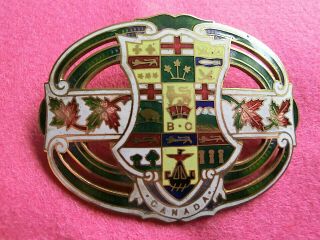 Early Canadian Enamel Brooch Sash Pin Large 2⅞” X 2” Souvenir Bc