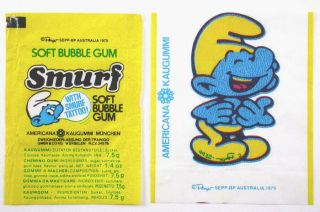 1979 Smurf Bubble Gum Wrapper & Tattoo - Australia Bp Gas & Oil - Americana Kaugummi