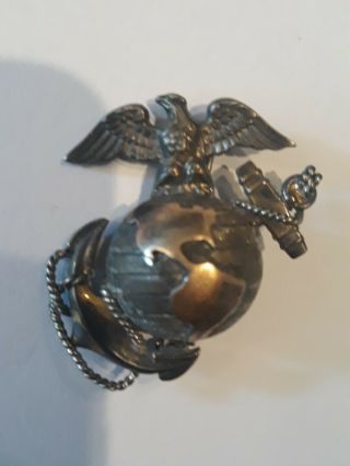 Vintage Ww2 Era Us Marine Corp Ega Sterling W/10k Sweetheart Pin