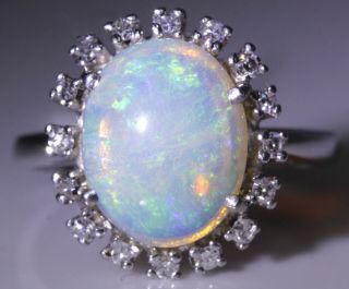 Vintage 14k White Gold Ring With 2.  75 Ctw Opal And Diamonds I72