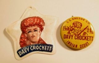 Vintage Davy Crockett Indian Scout Kresge Pinback Button & Plastic Star Badge