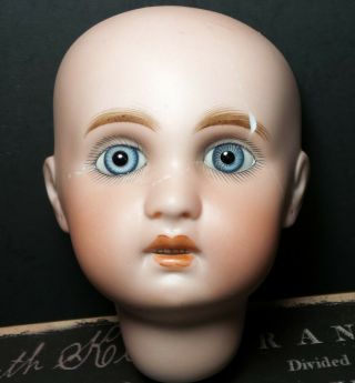 STUNNING Antique JUMEAU 1907 French BISQUE DOLL HEAD & HUMAN HAIR WIG HAIRLINES 2