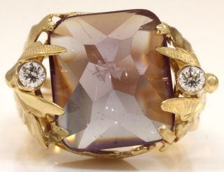 Vintage 18k Yellow Gold Ring With 10.  15 Ctw Alexandrite And Diamonds I71